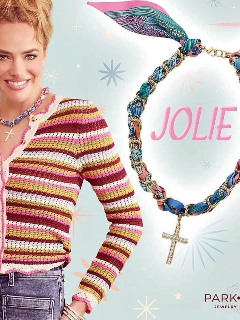 Park Lane JOLIE Necklace Silk Scarf with Detachable Cross Pendant NWT
